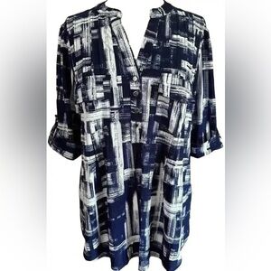 COCOMO 2X Blue White Plus Size elbow sleeve women's Blouse top tun…